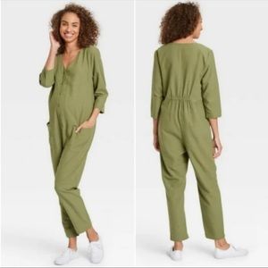 The Nines by Hatch Olive Green 3/4 Sleeve Jumpsuit Maternity Womens Size M